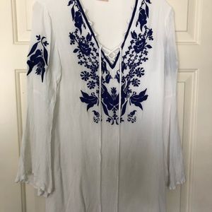 LF Blue & White Embroidered Dress